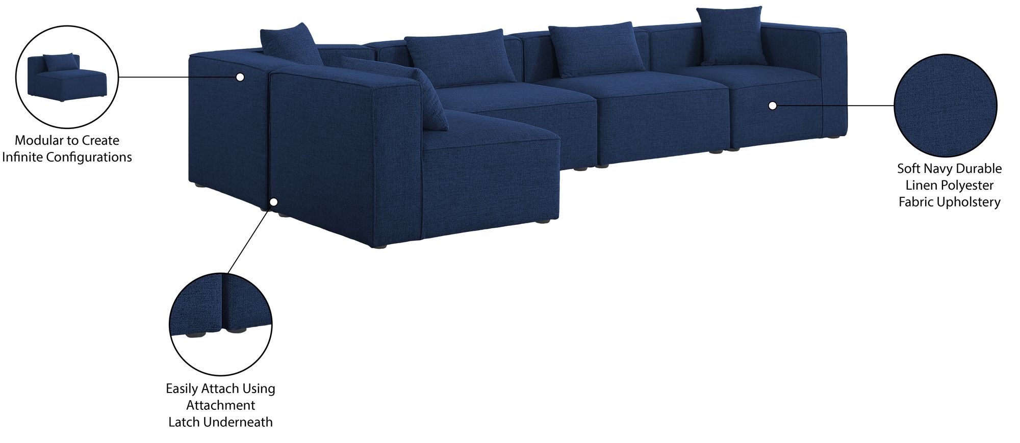 Cube 144" 5-Piece Linen Fabric Modular Corner Sectional
