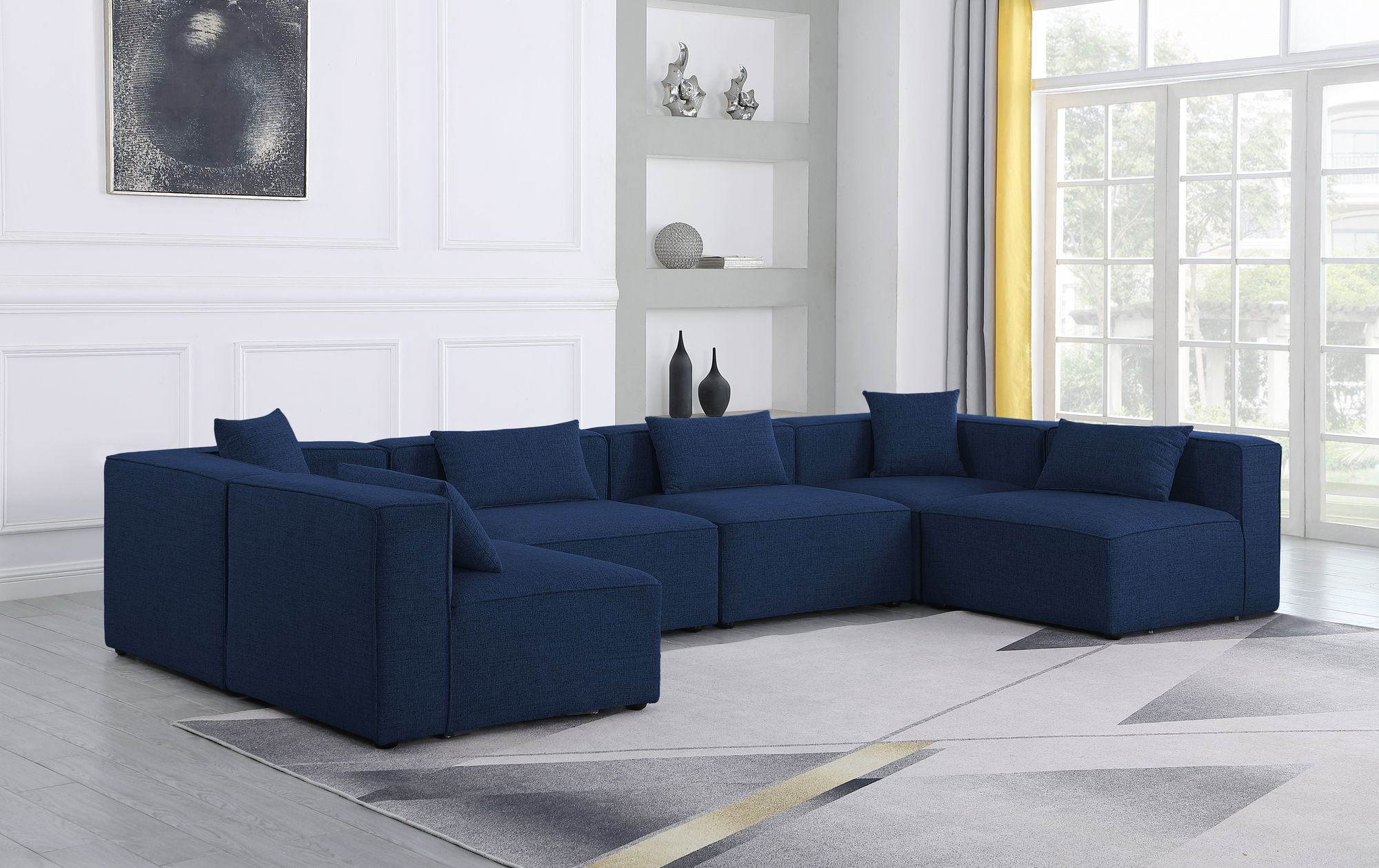 Cube 144" 6-Piece Linen Fabric Modular Corner U-Shape Sectional
