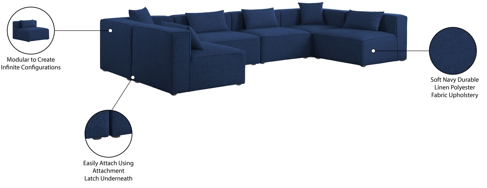 Cube 144" 6-Piece Linen Fabric Modular Corner U-Shape Sectional