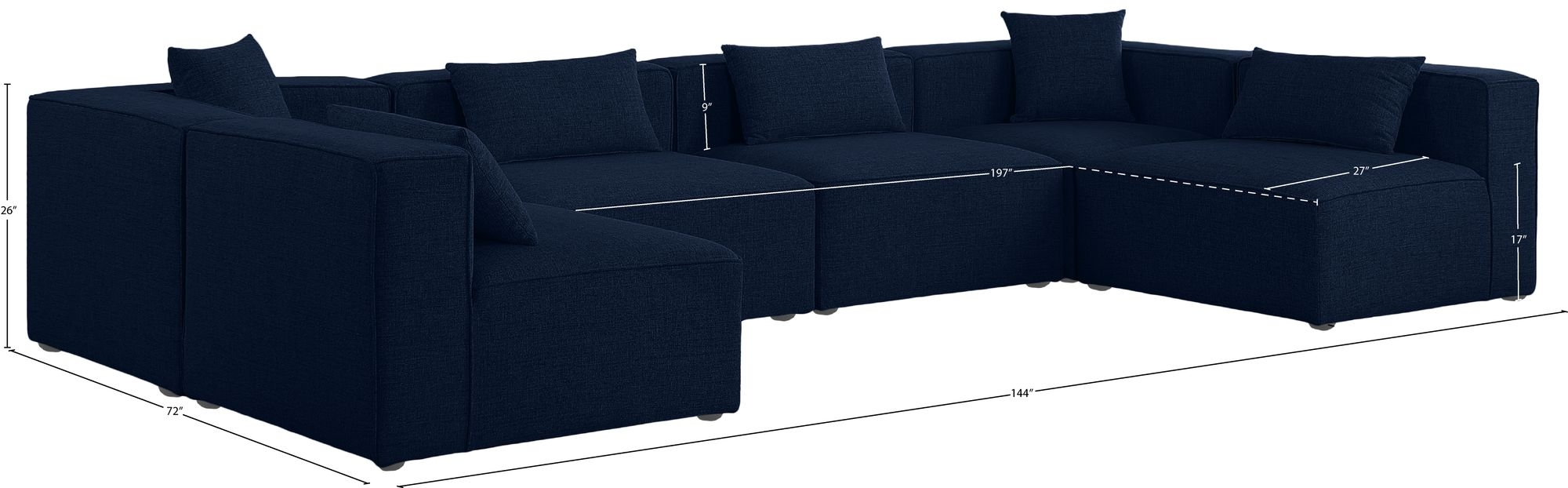 Cube 144" 6-Piece Linen Fabric Modular Corner U-Shape Sectional
