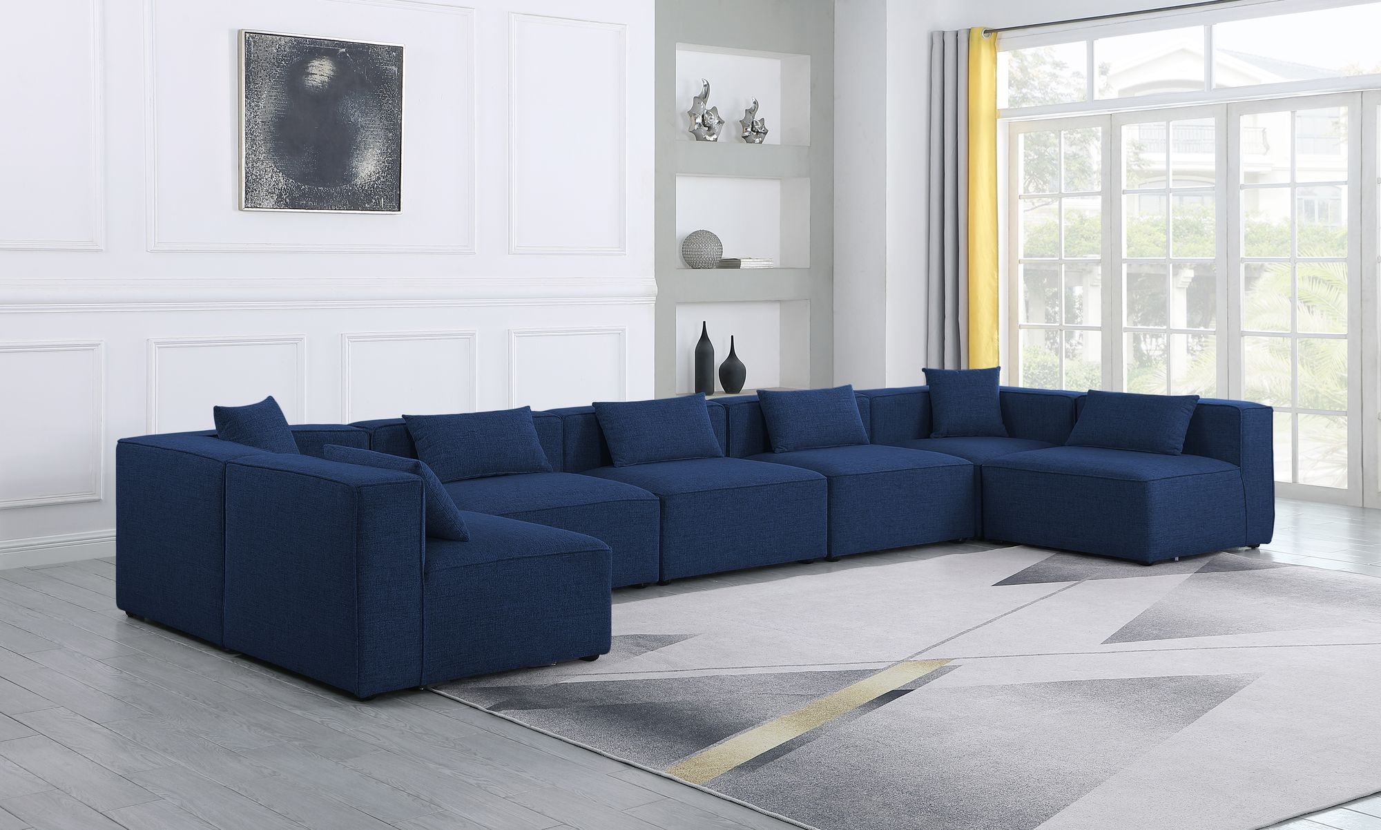Cube 180" 7-Piece Linen Fabric Modular Sectional