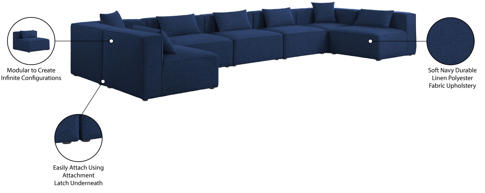 Cube 180" 7-Piece Linen Fabric Modular Sectional