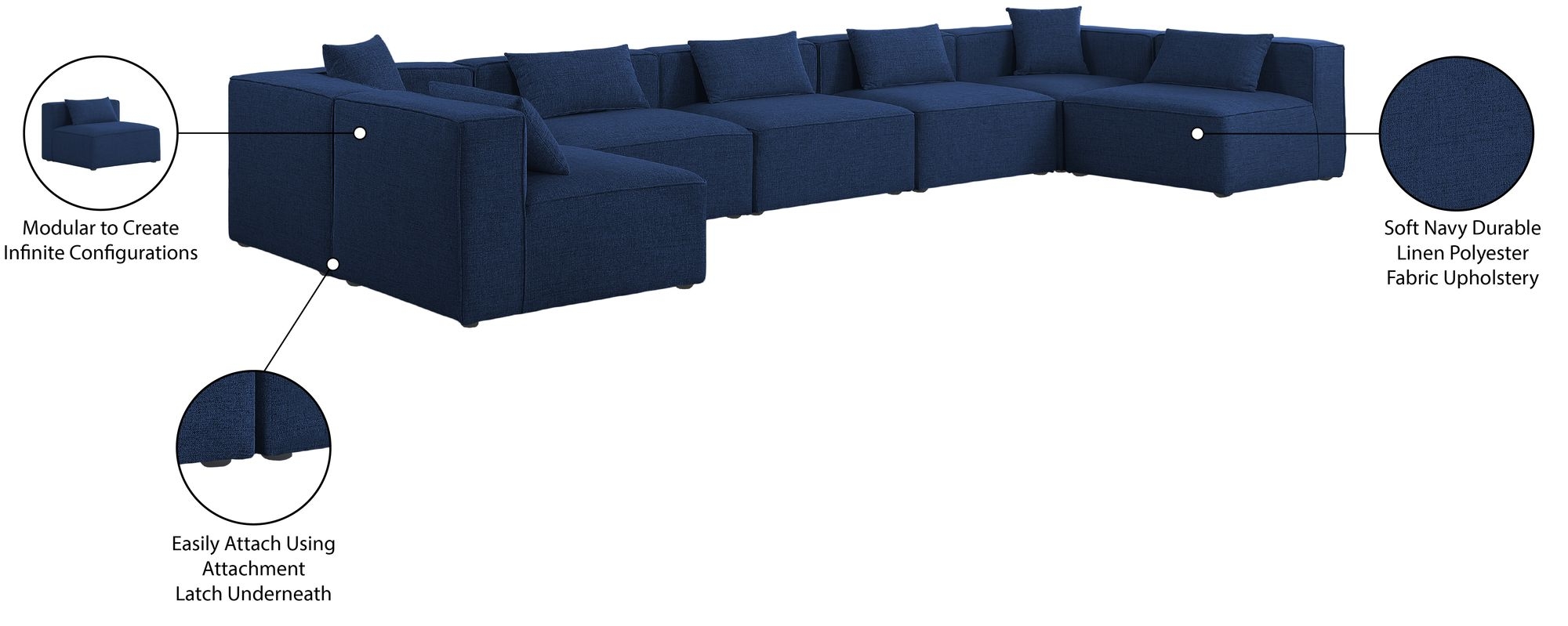 Cube 180" 7-Piece Linen Fabric Modular Sectional