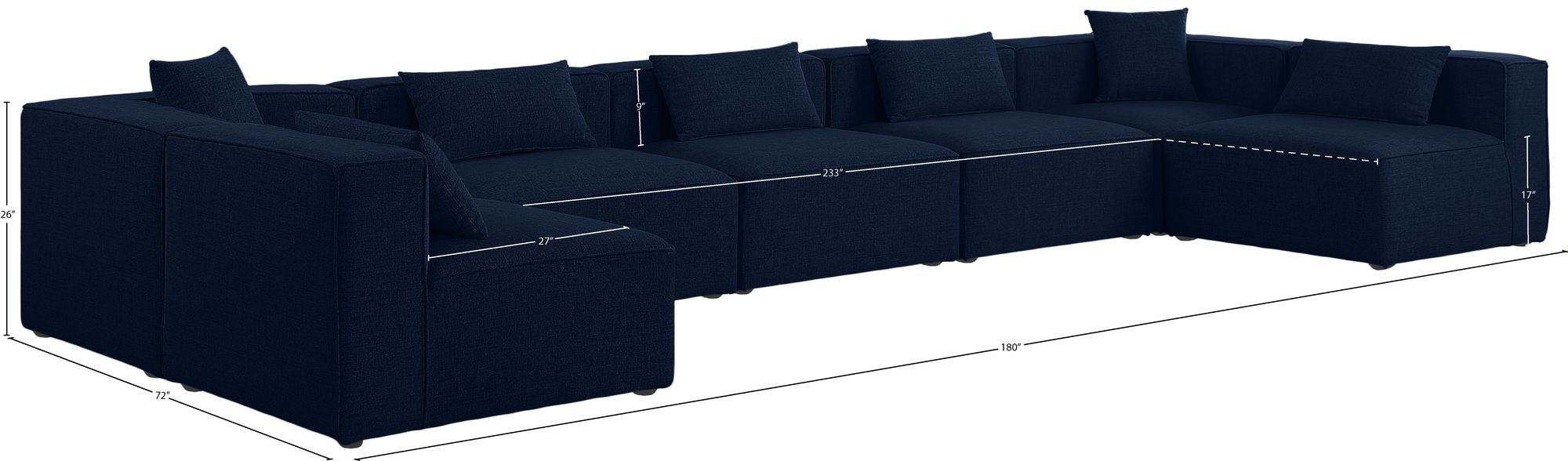 Cube 180" 7-Piece Linen Fabric Modular Sectional