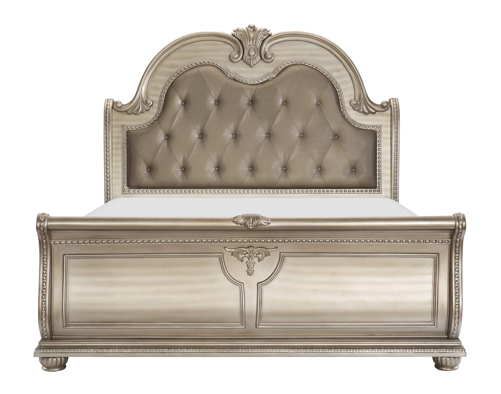Cavalier Leatherette/Wood/Wood Veneer Tufted Sleigh Bed, California King Size