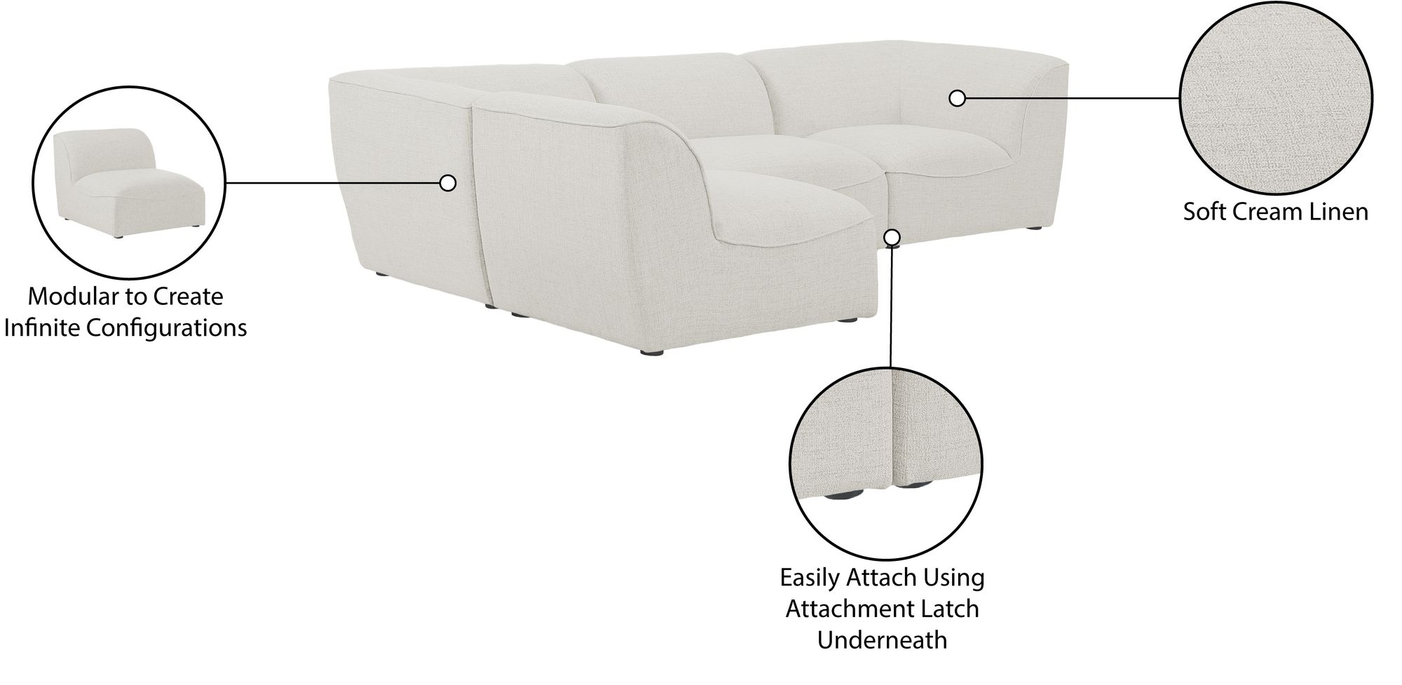 Miramar 109" 4-Piece Linen Fabric Modular Corner Sectional Sofa