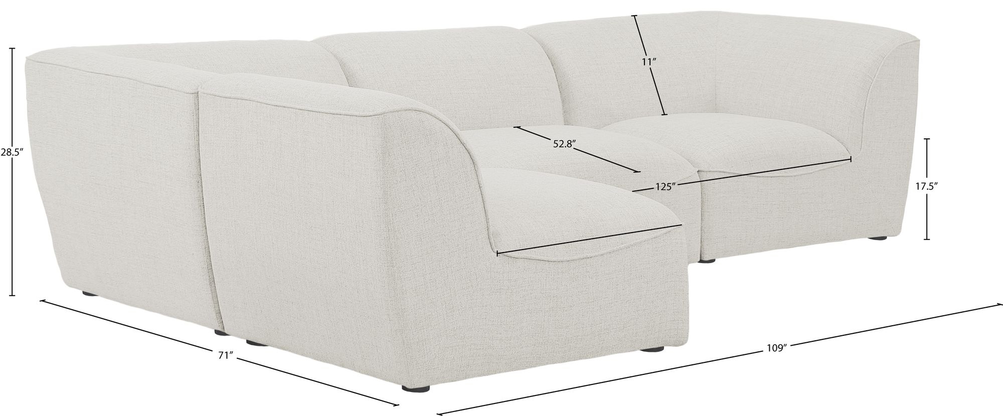 Miramar 109" 4-Piece Linen Fabric Modular Corner Sectional Sofa