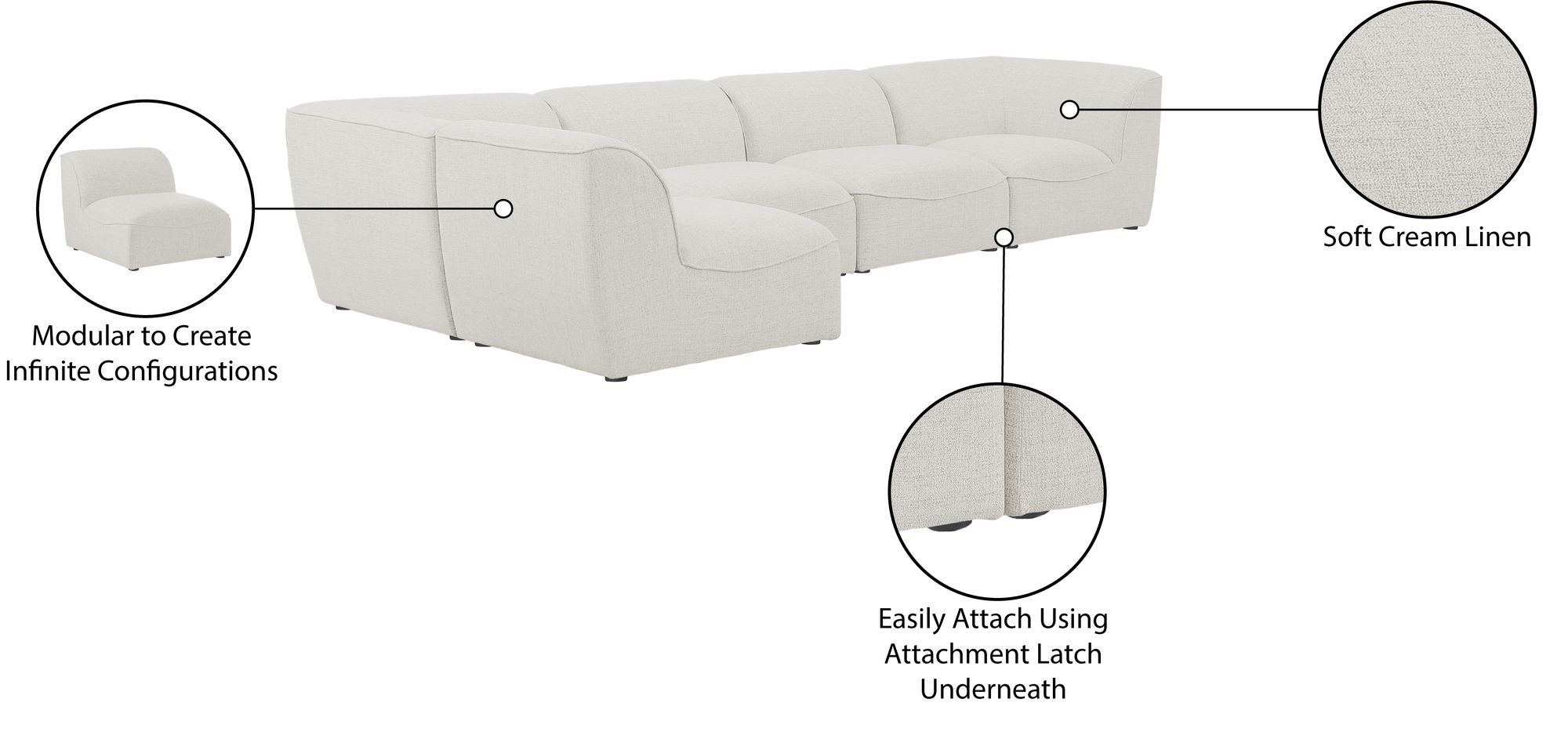 Miramar 142" 5-Piece Linen Fabric Modular Corner Sectional Sofa
