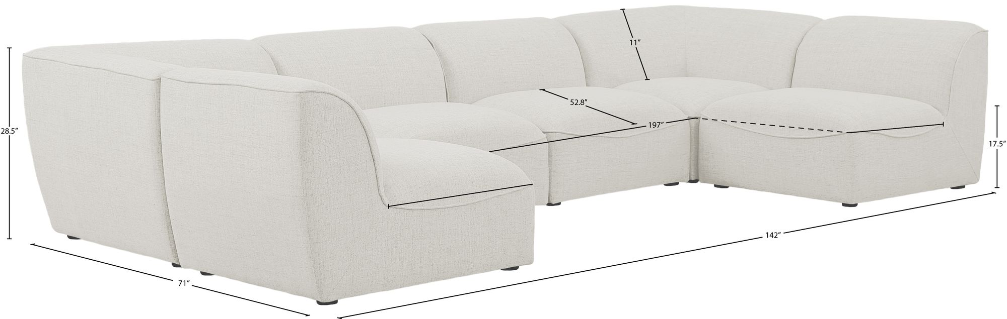 Miramar 142" 6-Piece Linen Modular U-Shape Corner Sectional