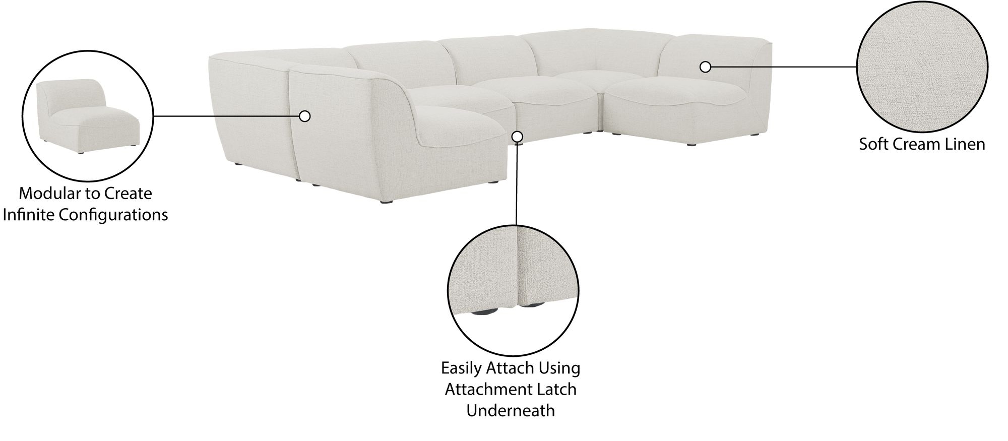 Miramar 142" 6-Piece Linen Fabric Modular U-Shape Sectional Sofa
