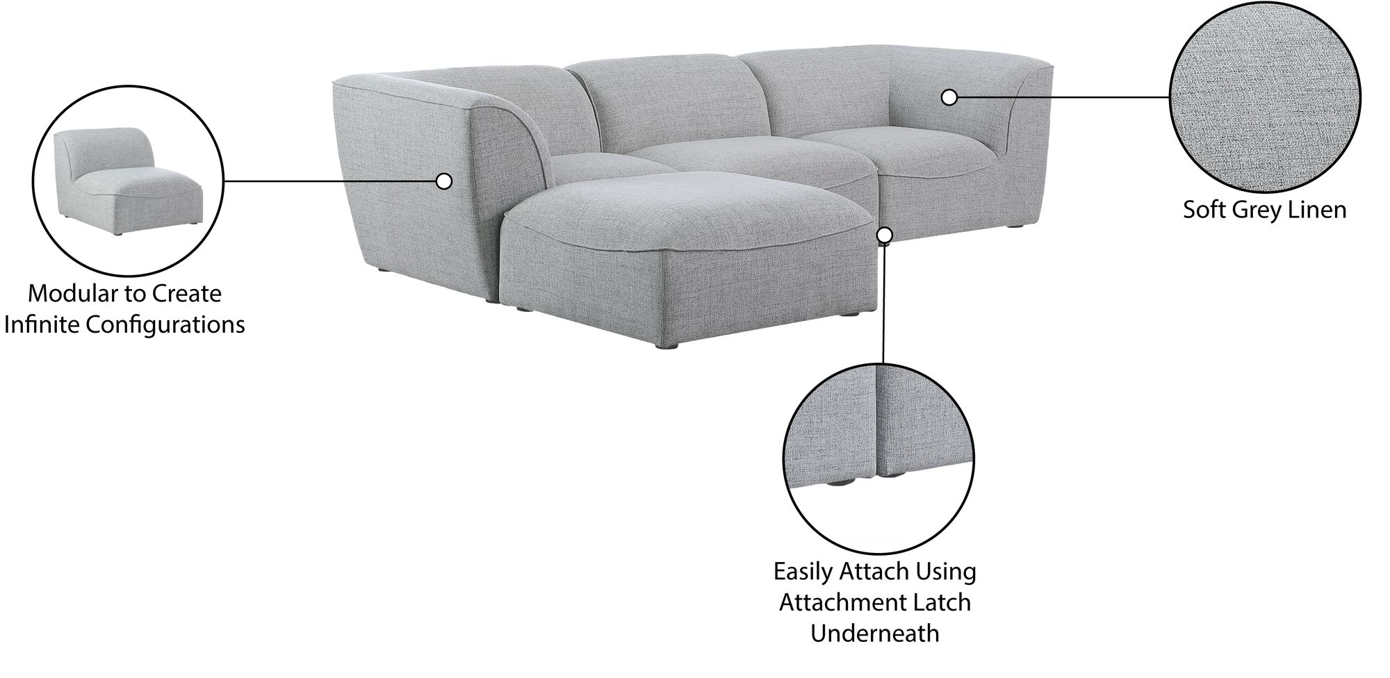 Miramar 109" 4-Piece Linen Fabric Modular Corner Sectional Sofa