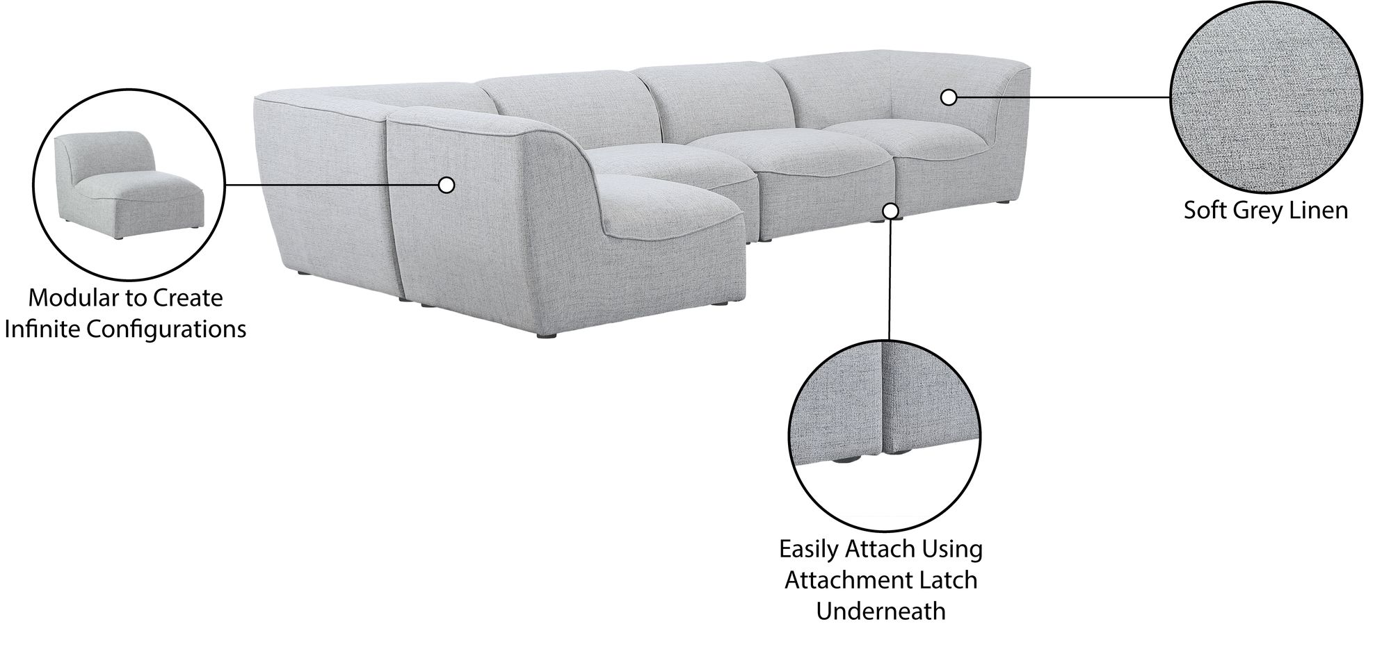 Miramar 142" 5-Piece Linen Modular Corner Sectional