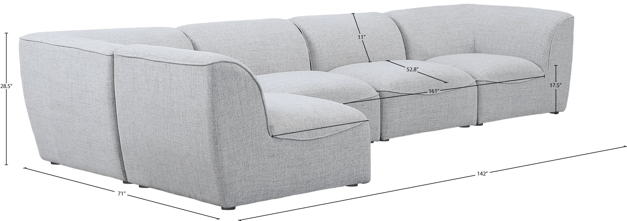 Miramar 142" 5-Piece Linen Fabric Modular Corner Sectional Sofa
