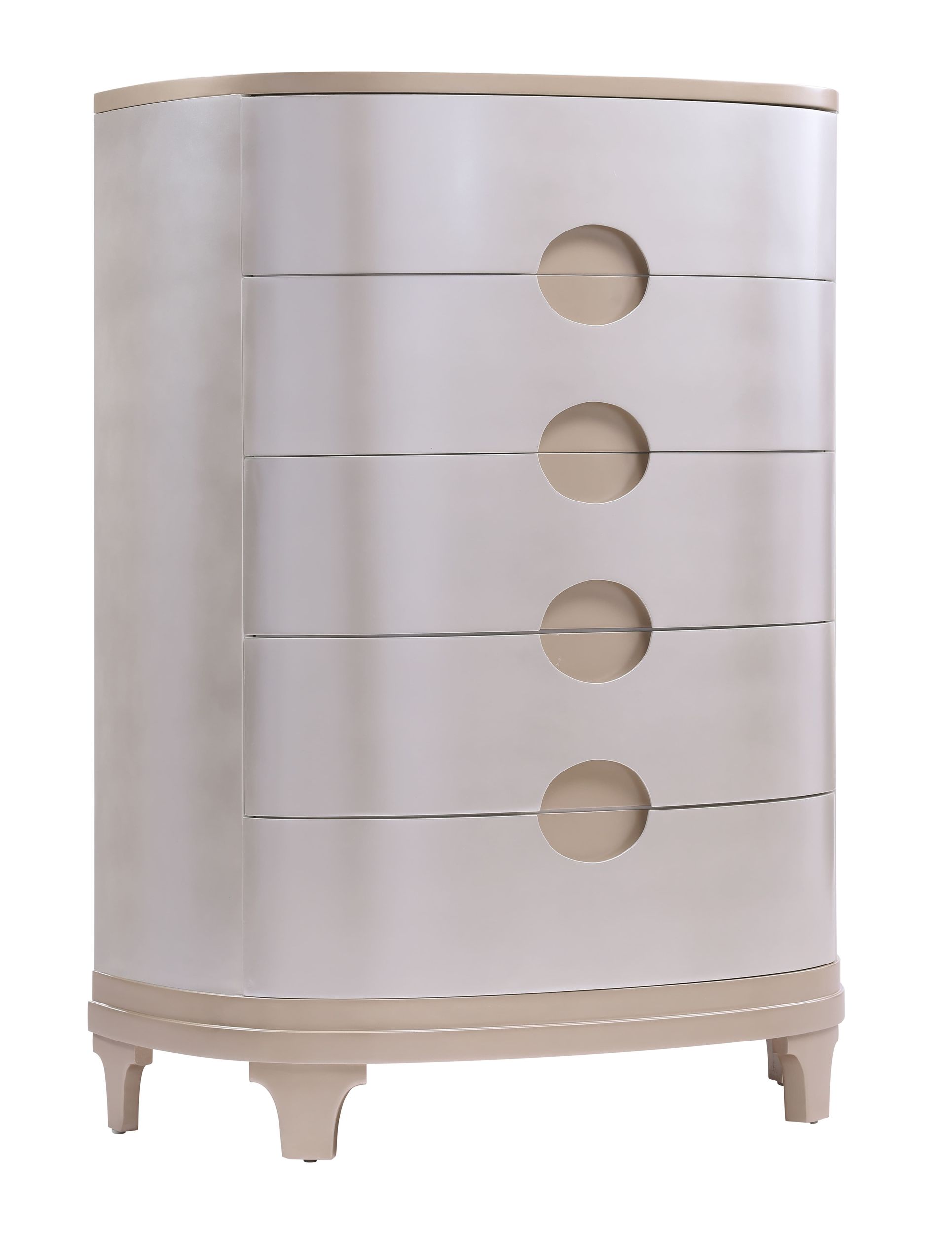 Elizabeth Bedroom Set Pearl White Art Deco Fan Headboard Bedroom Furniture with Champagne Gold Accents