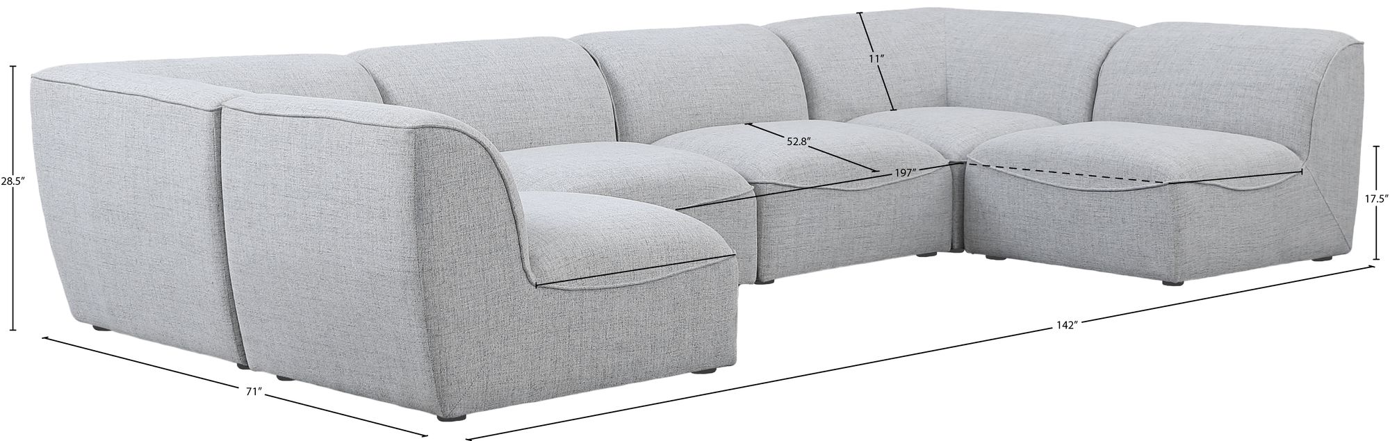 Miramar 142" 6-Piece Linen Modular U-Shape Corner Sectional