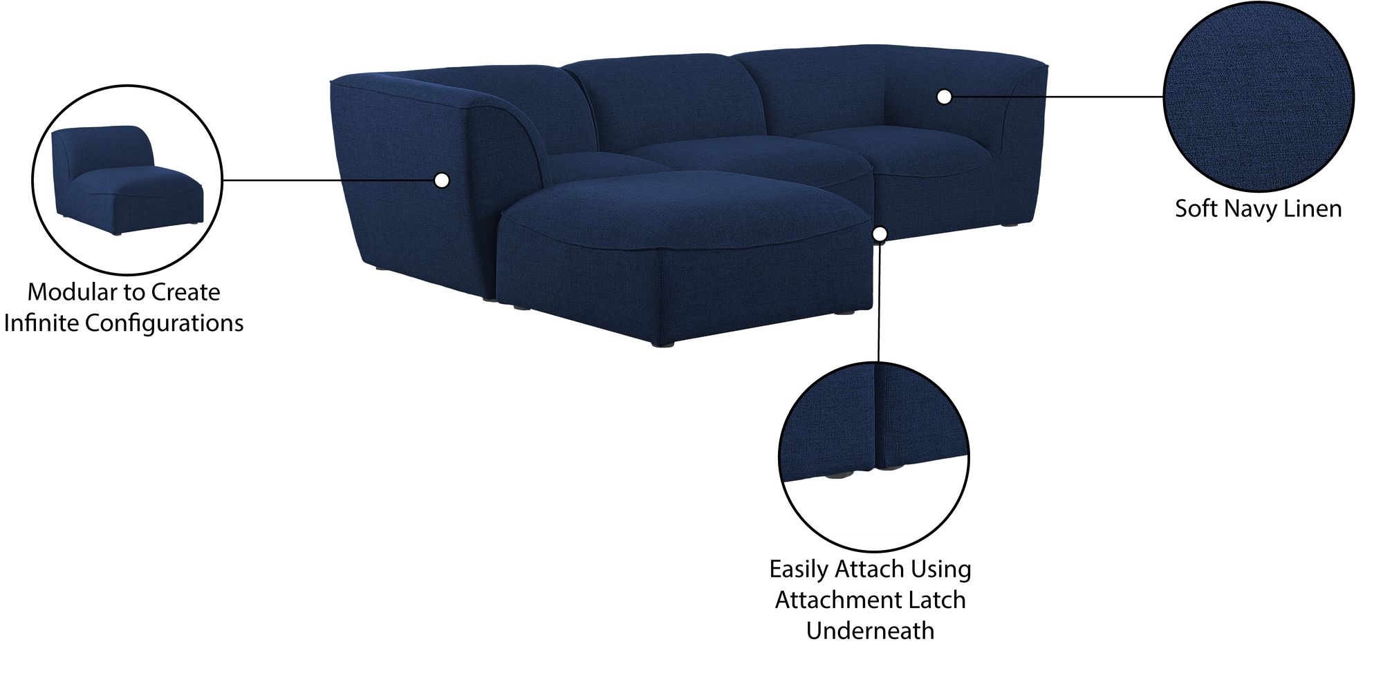 Miramar 109" 4-Piece Linen Modular Corner Sectional