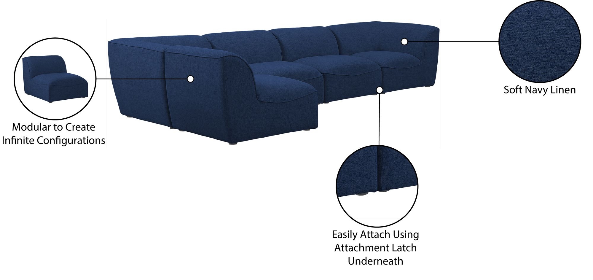 Miramar 142" 5-Piece Linen Fabric Modular Corner Sectional Sofa