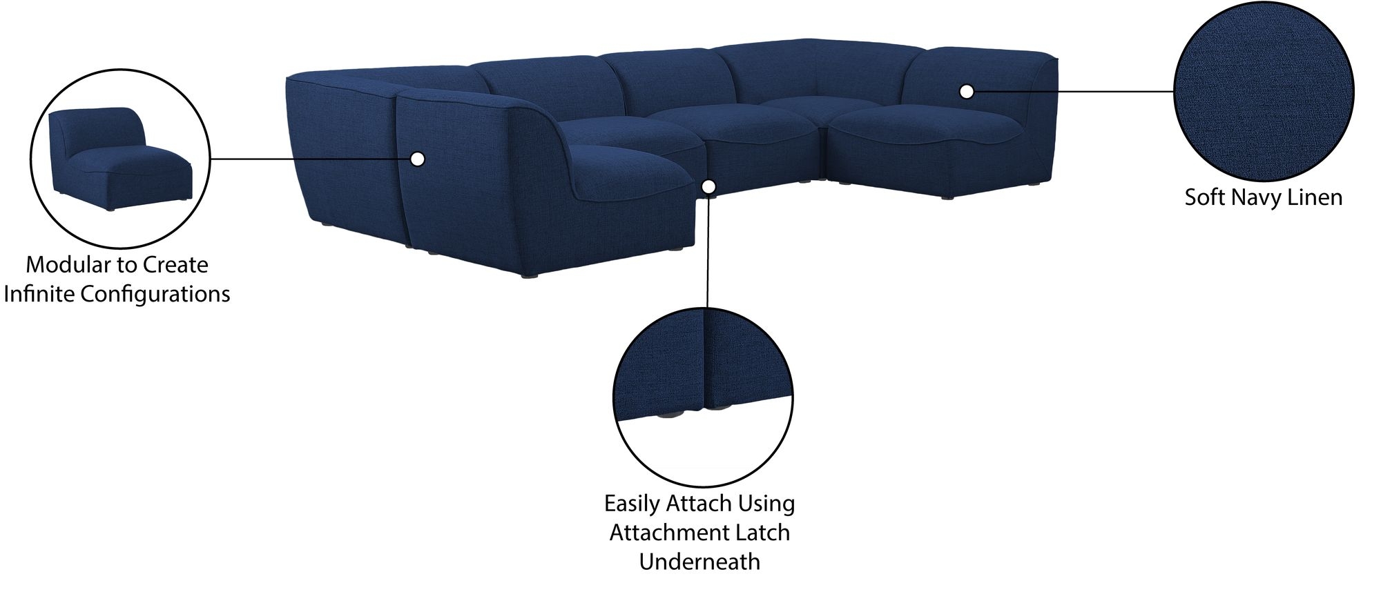 Miramar 142" 6-Piece Linen Fabric Modular U-Shape Sectional Sofa