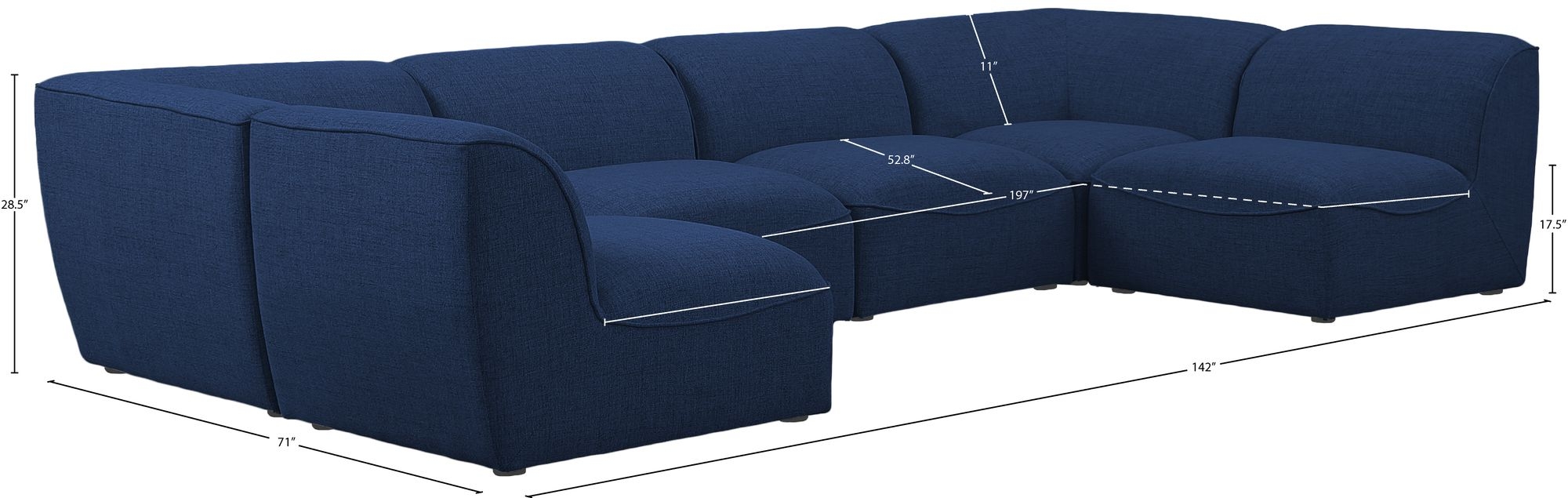 Miramar 142" 6-Piece Linen Fabric Modular U-Shape Corner Sectional Sofa