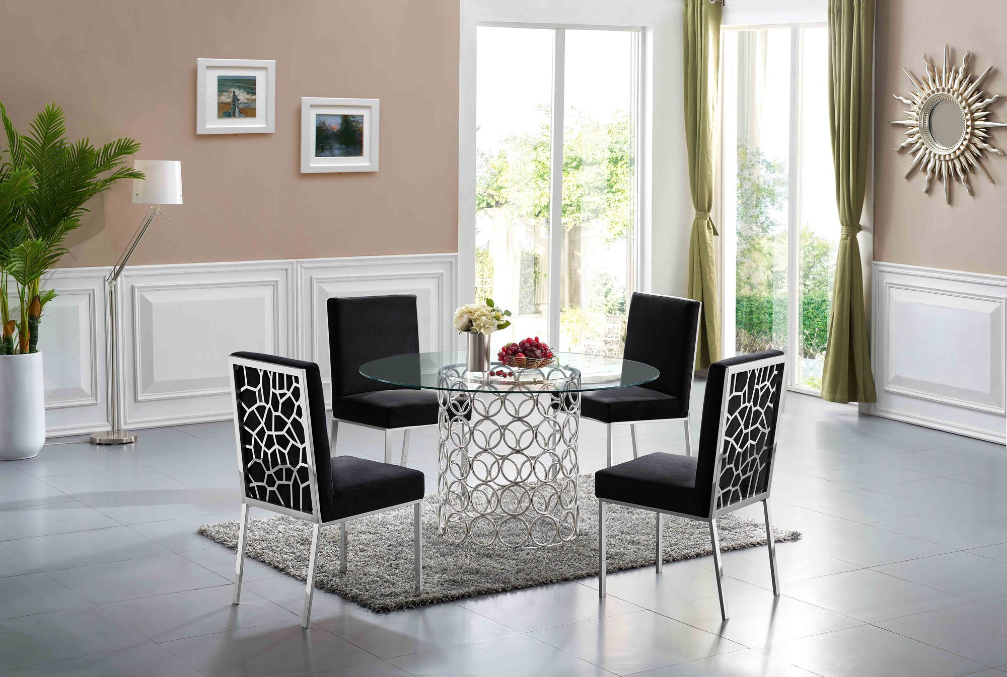 Opal 54" Round Glass Dining Table with Stainless Steel Base