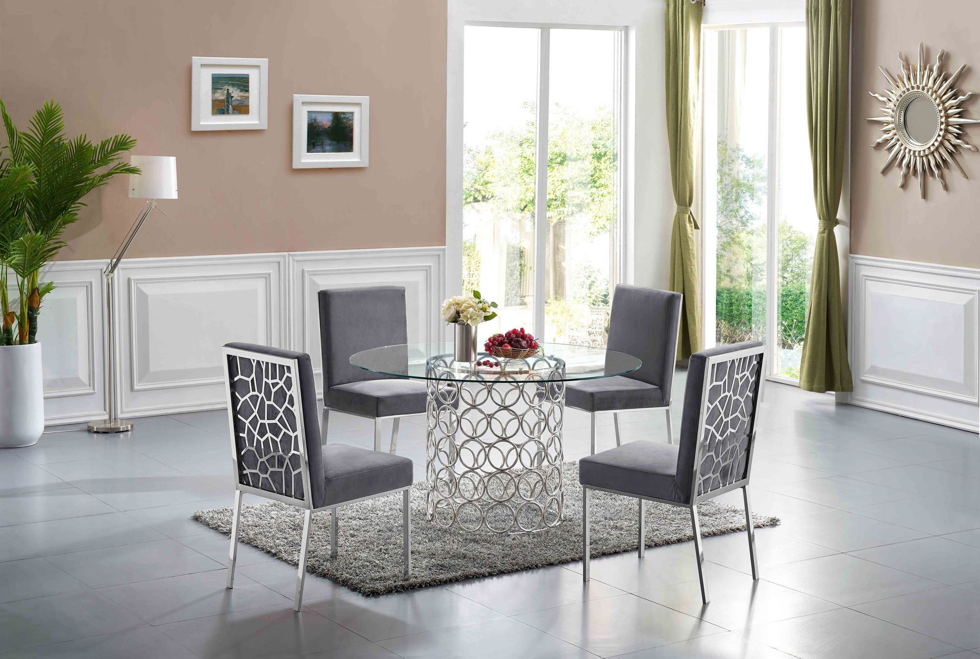Opal 54" Round Glass Dining Table with Chrome Stainless Steel Base