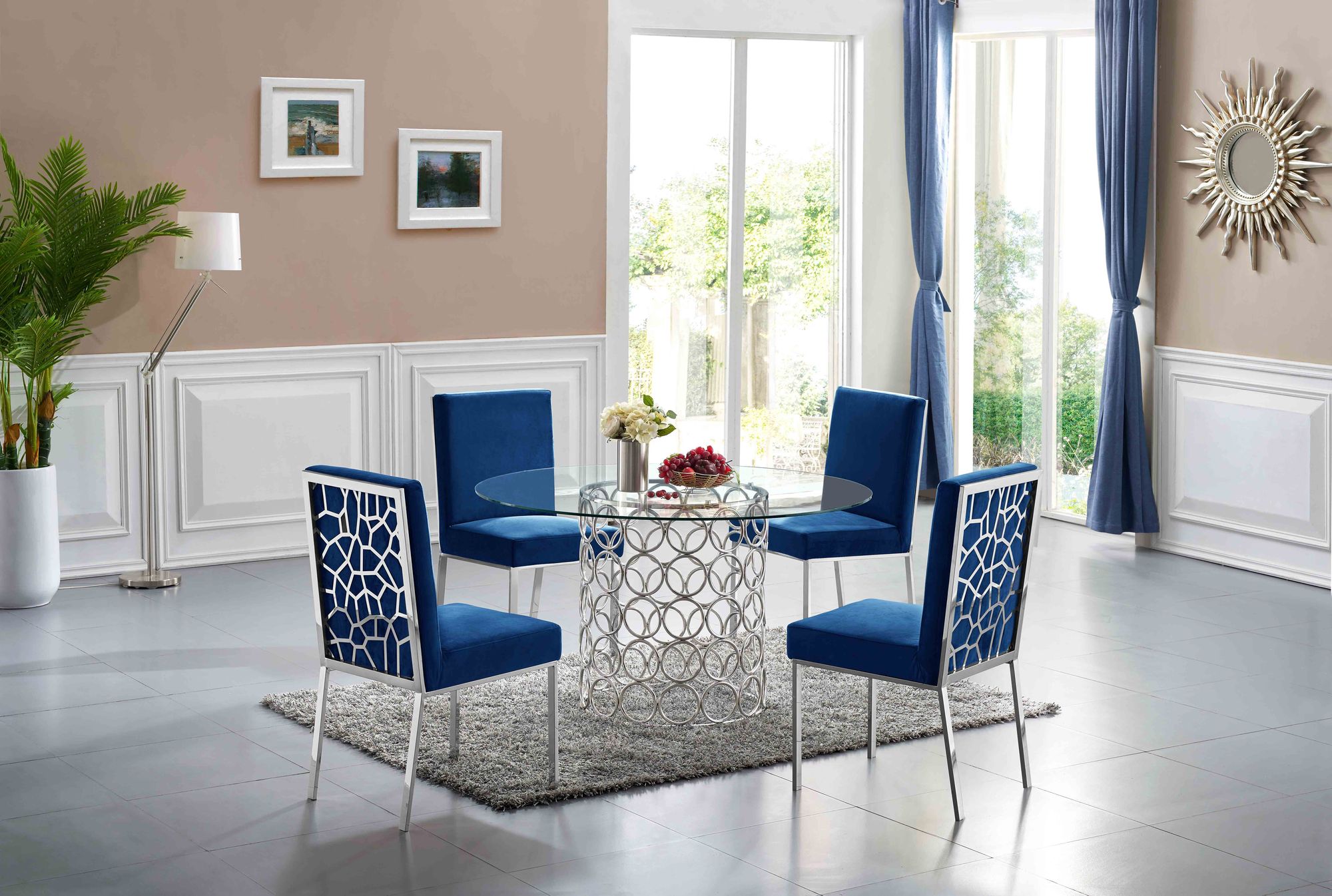 Opal 54" Round Glass Dining Table with Chrome Stainless Steel Base