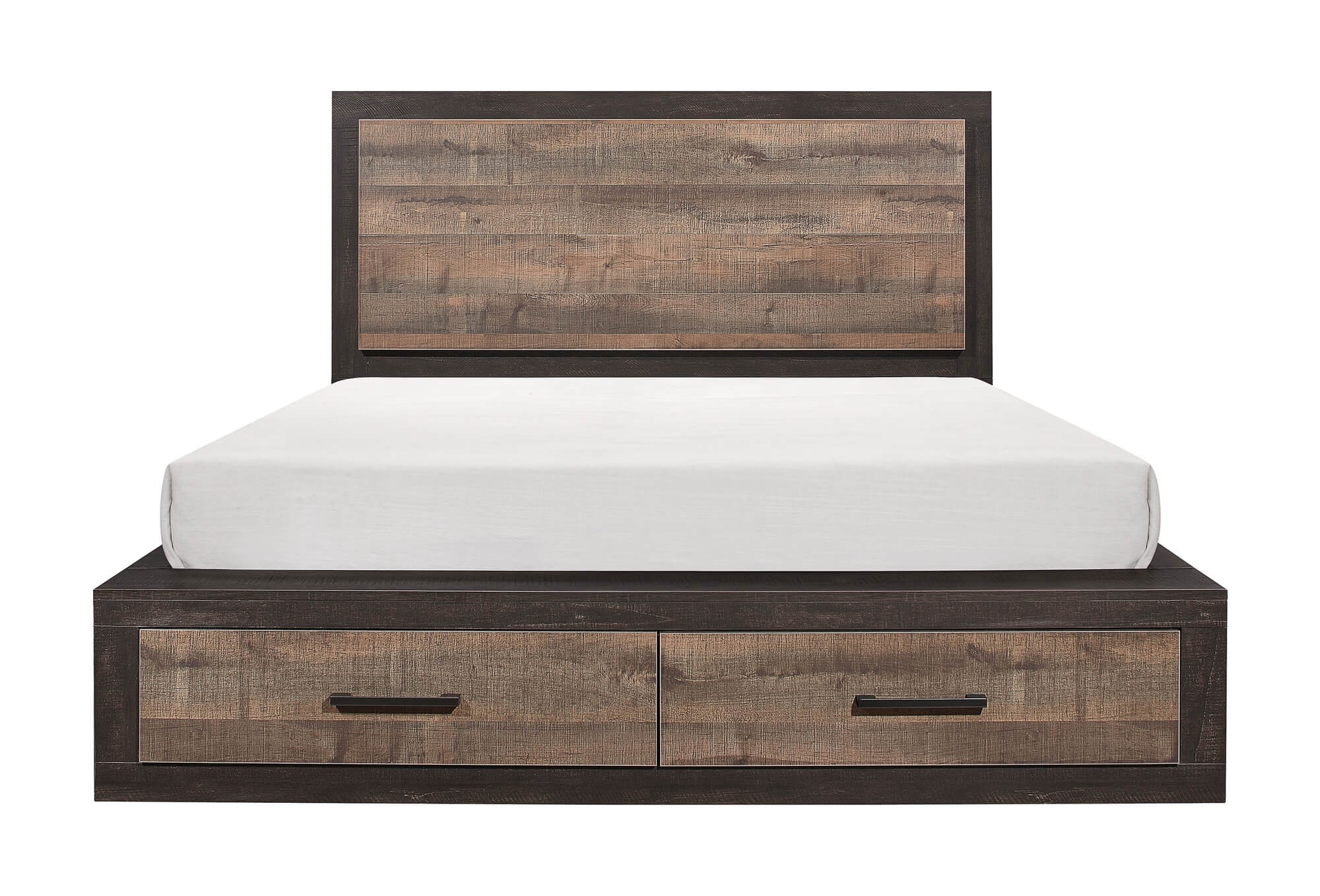 Miter Wood/Wood Veneer Platform Bed w/ Footboard Storage