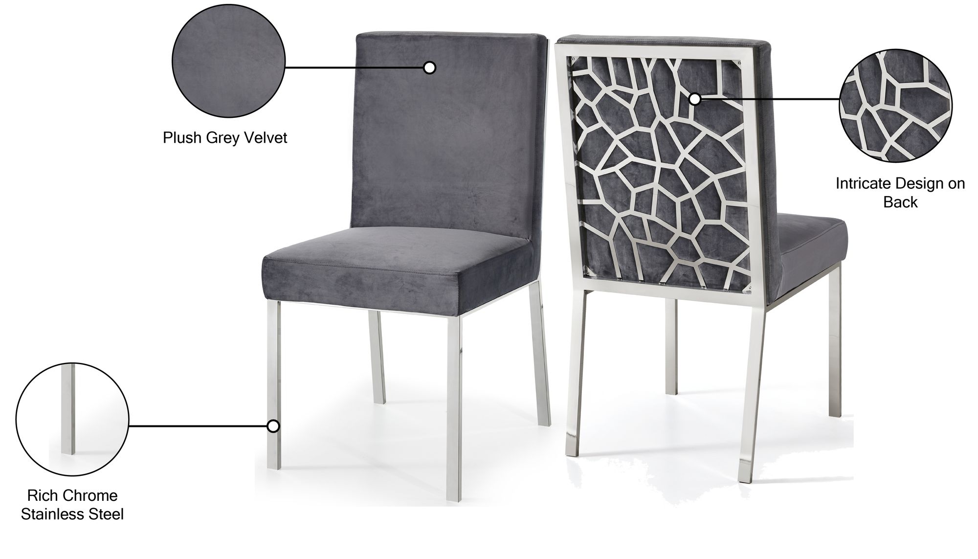 Opal Velvet Dining Chair with Chrome Stainless Steel Base