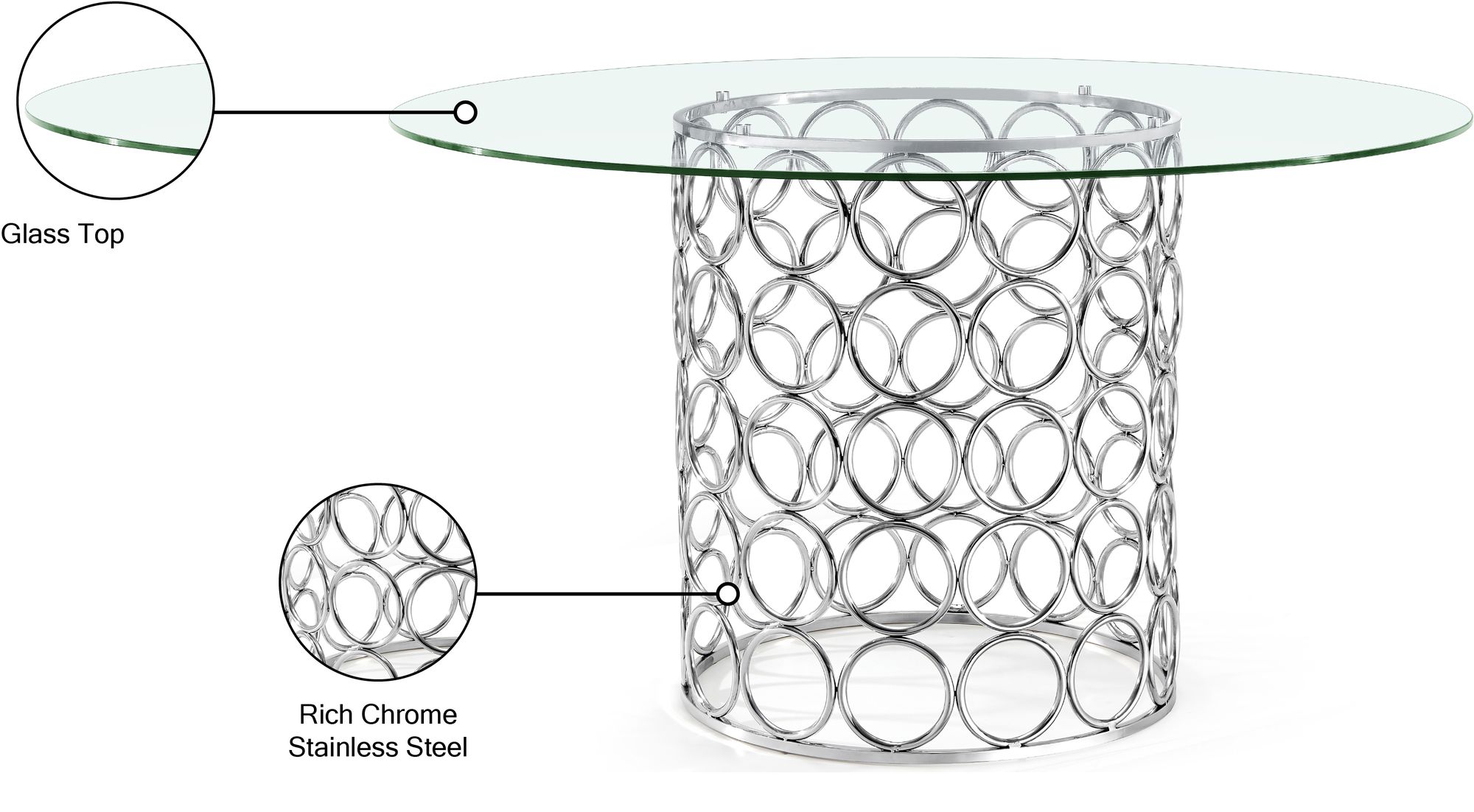 Opal 54" Round Glass Dining Table with Stainless Steel Base