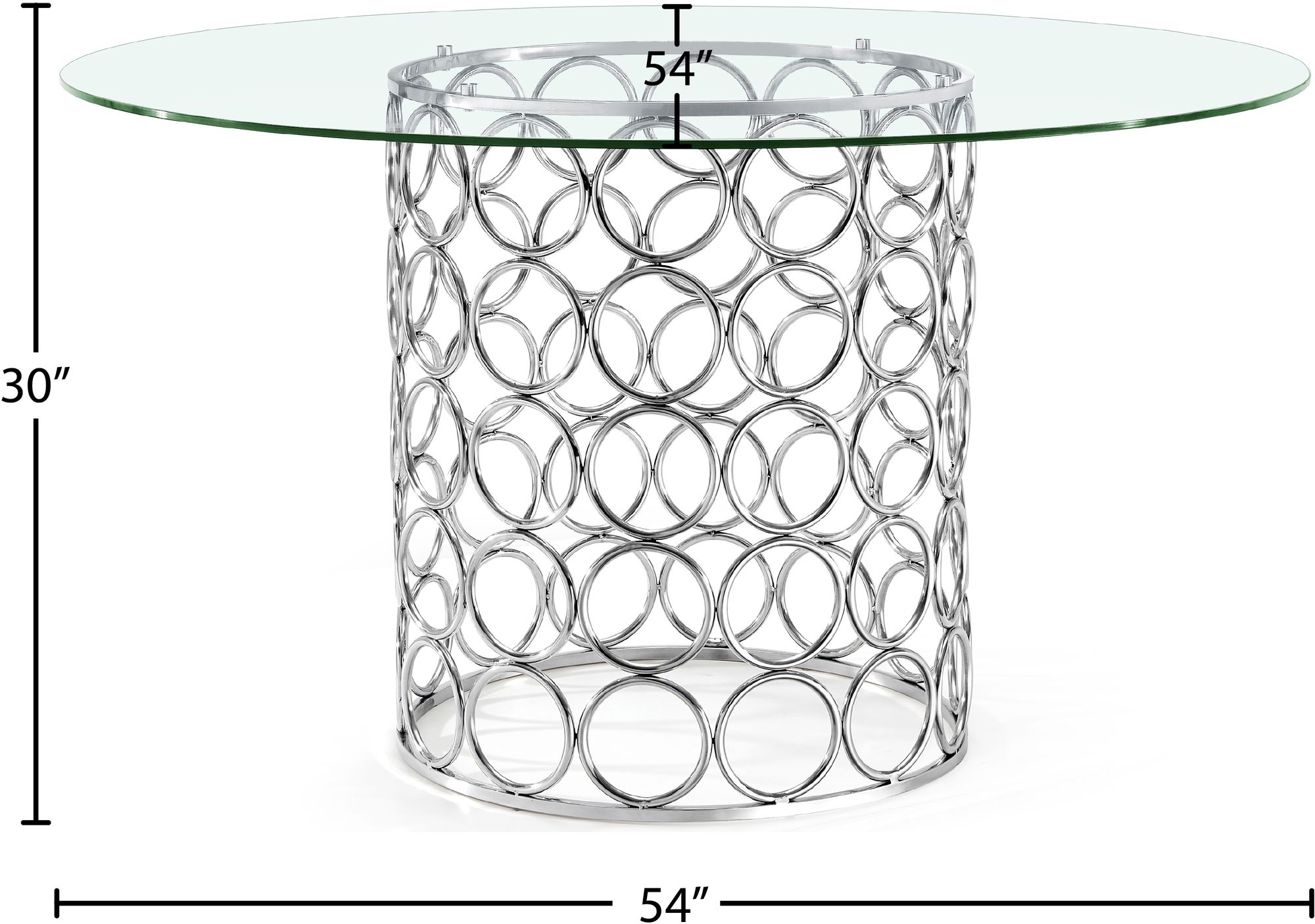 Opal 54" Round Glass Dining Table with Stainless Steel Base
