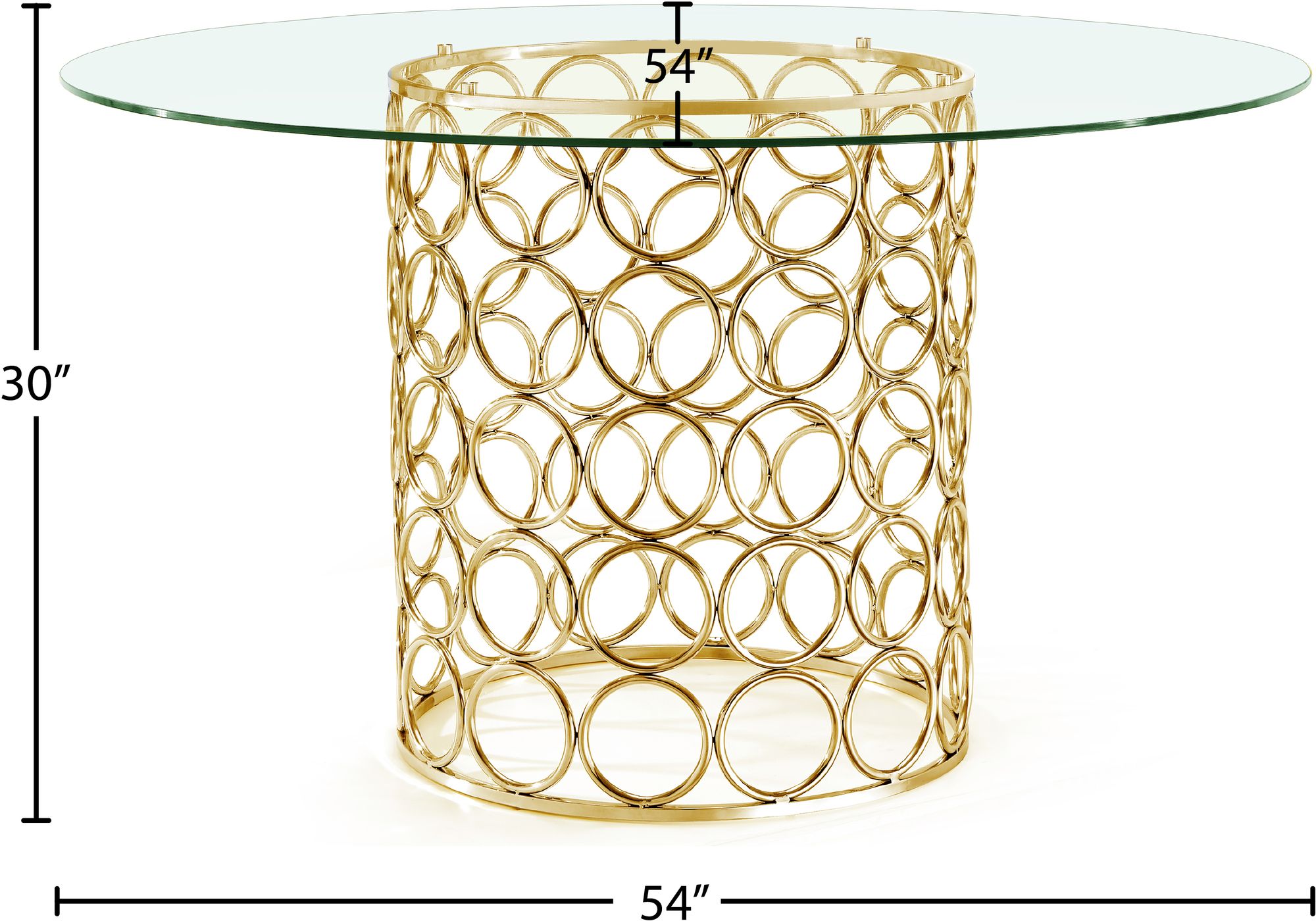 Opal 54" Round Glass Dining Table with Gold Stainless Steel Base