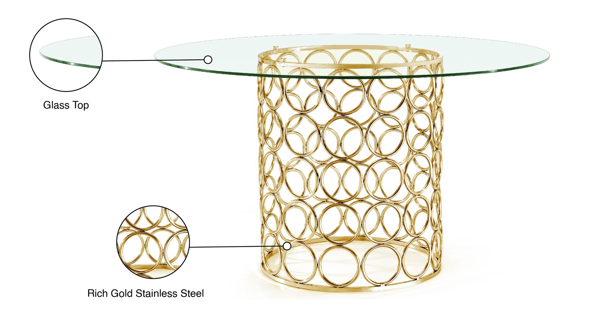 Opal 54" Round Glass Dining Table with Stainless Steel Base