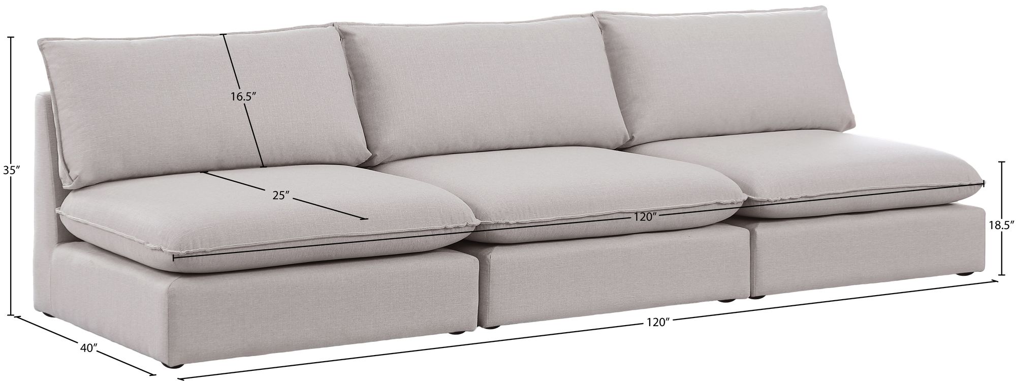 Mackenzie 120" Linen Armless Modular Sofa