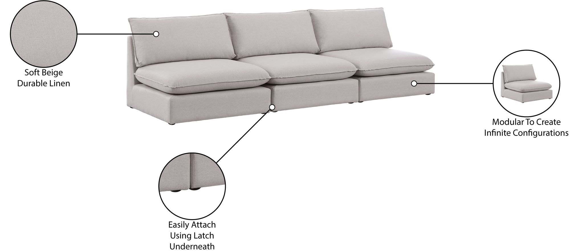 Mackenzie 120" Linen Armless Modular Sofa