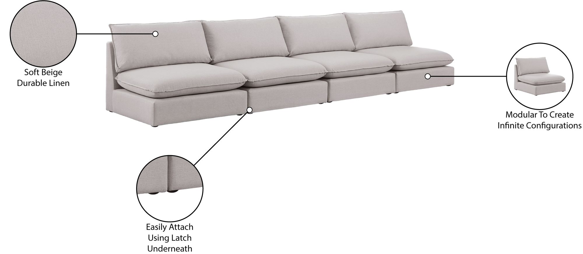 Mackenzie 160" Linen Armless Modular Sofa