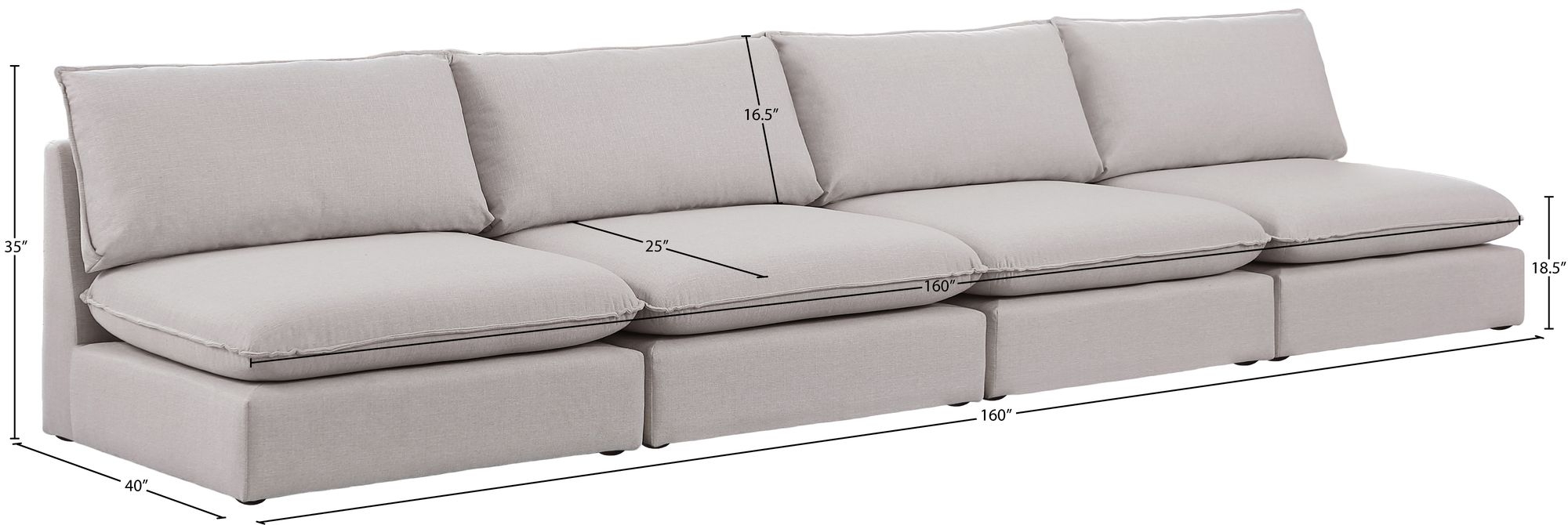 Mackenzie 160" Linen Armless Modular Sofa