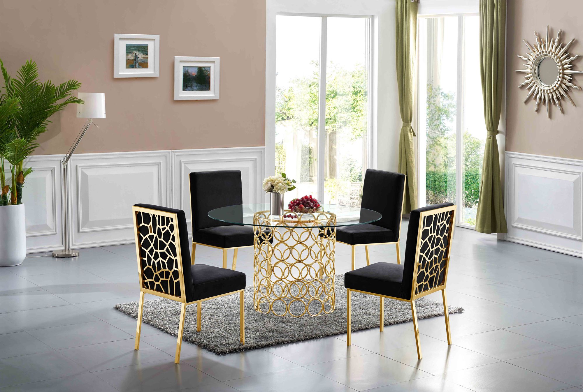 Opal Velvet Dining Chair with Gold Stainless Steel Base