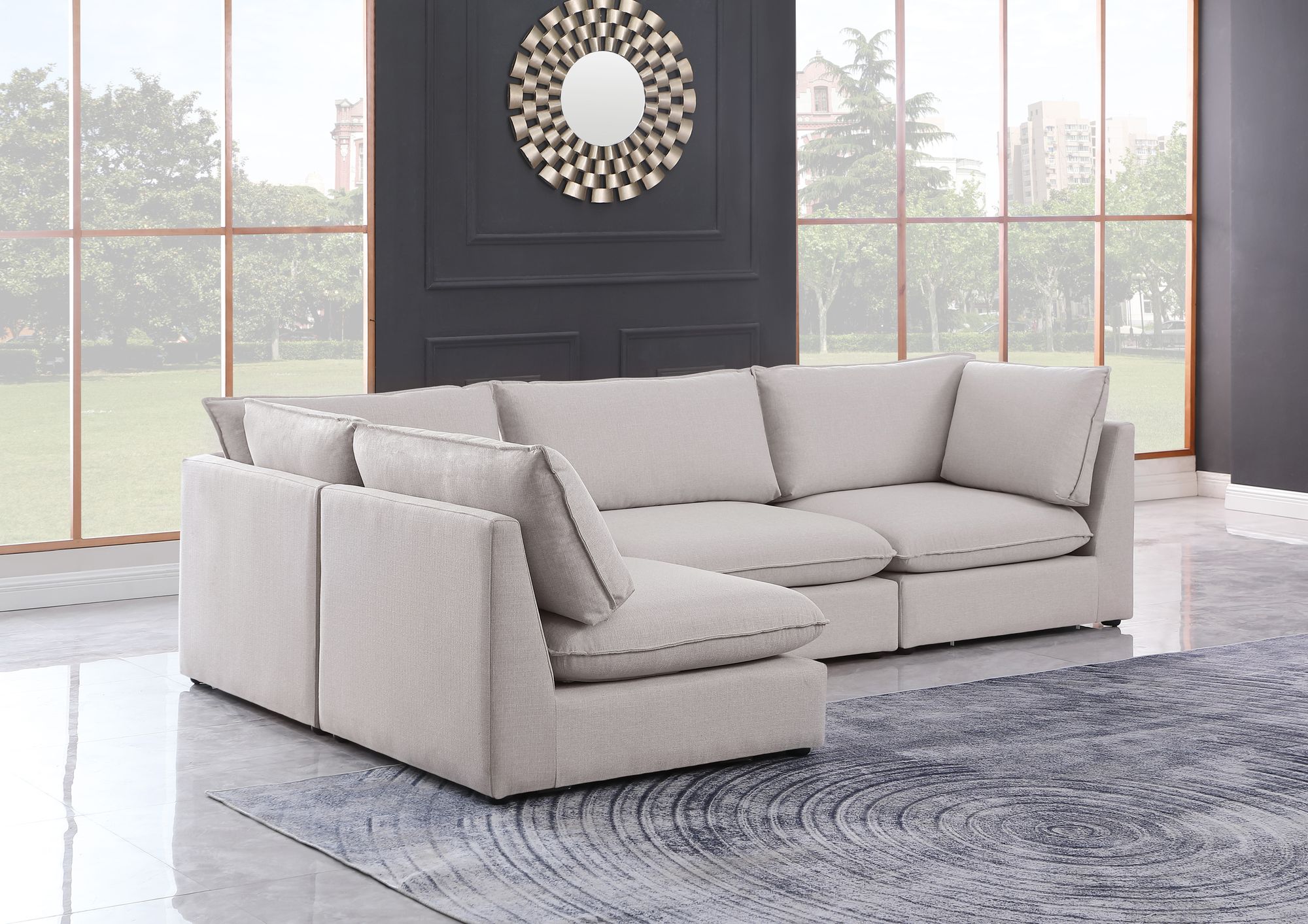 Mackenzie 120" 4-Piece Linen Modular Corner Sectional