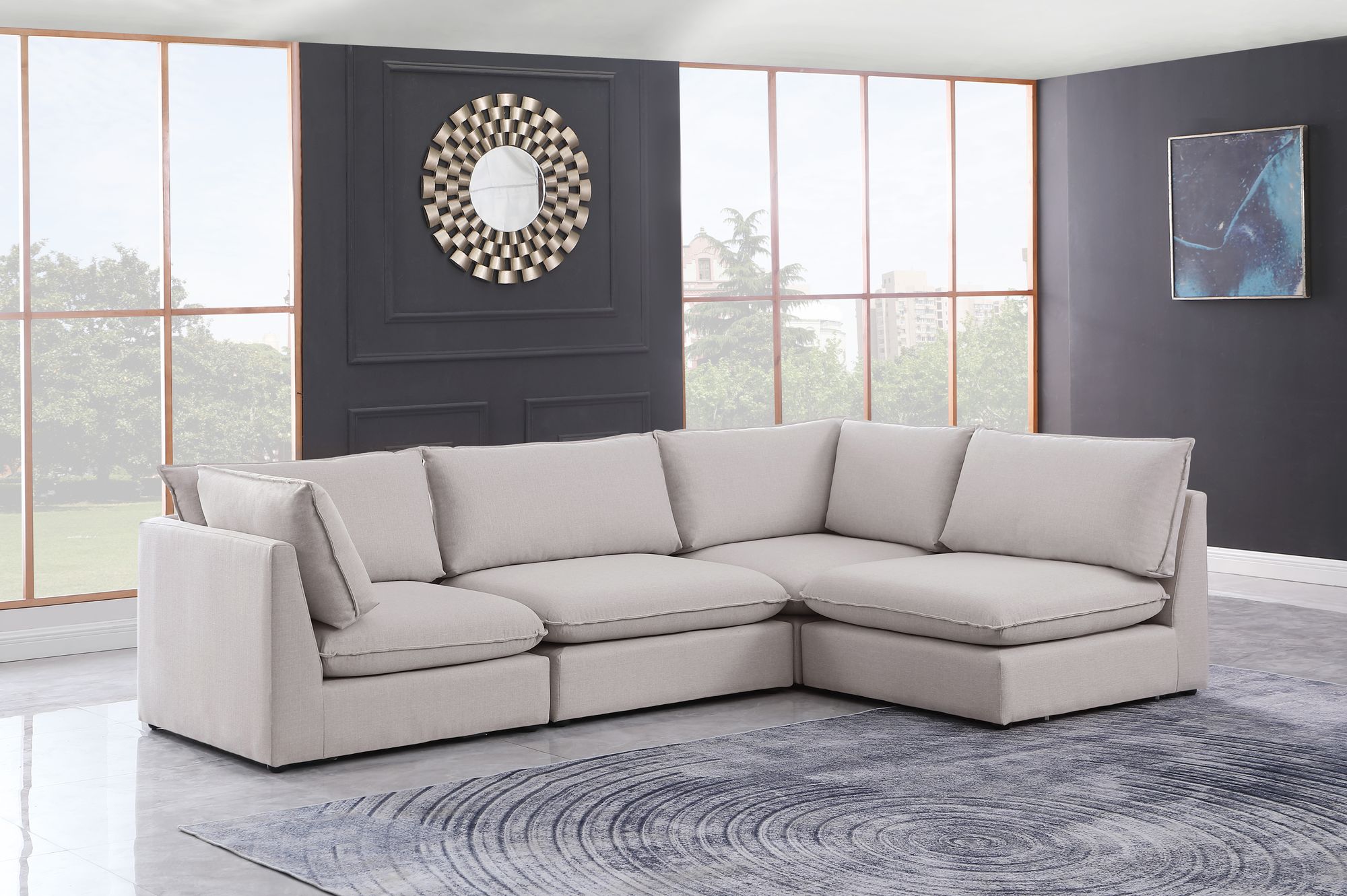 Mackenzie 120" 4-Piece Linen Modular Corner Sectional