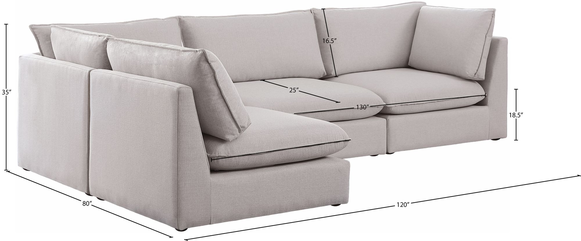 Mackenzie 120" 4-Piece Linen Fabric Modular Corner Sectional Sofa