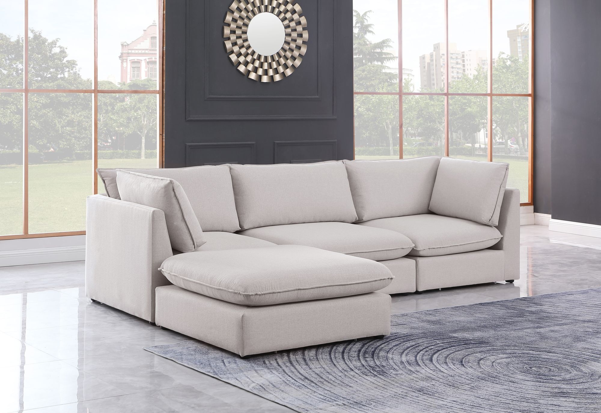 Mackenzie 120" 4-Piece Linen Fabric Modular Sectional Sofa