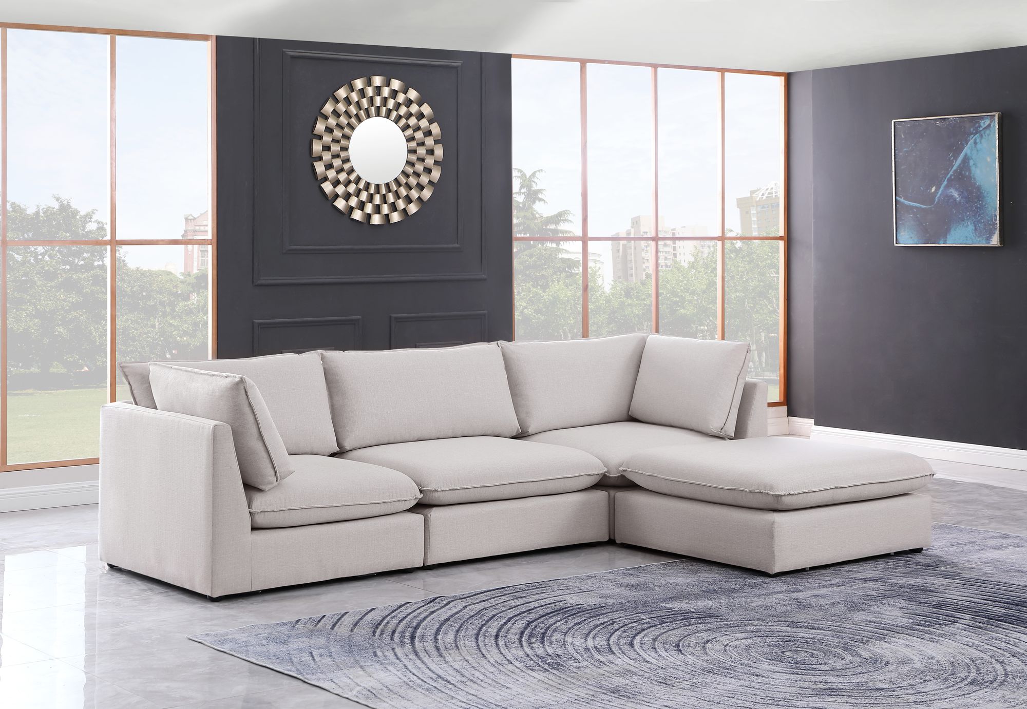 Mackenzie 120" 4-Piece Linen Modular Sectional