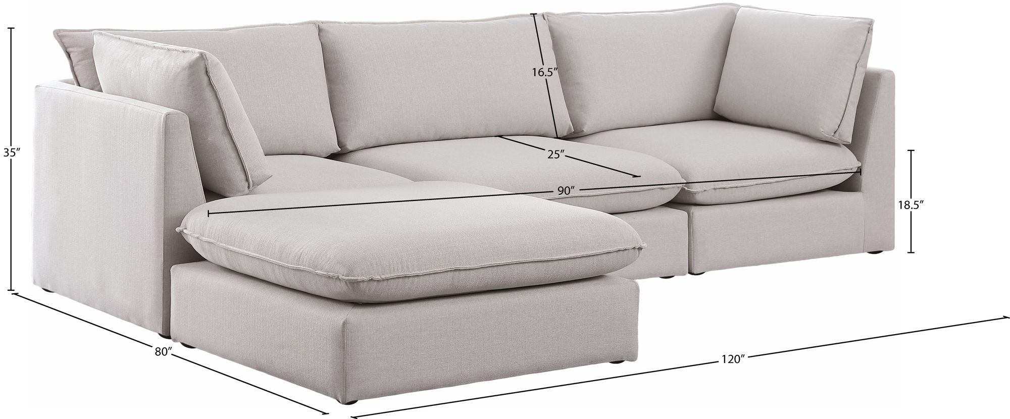 Mackenzie 120" 4-Piece Linen Modular Sectional