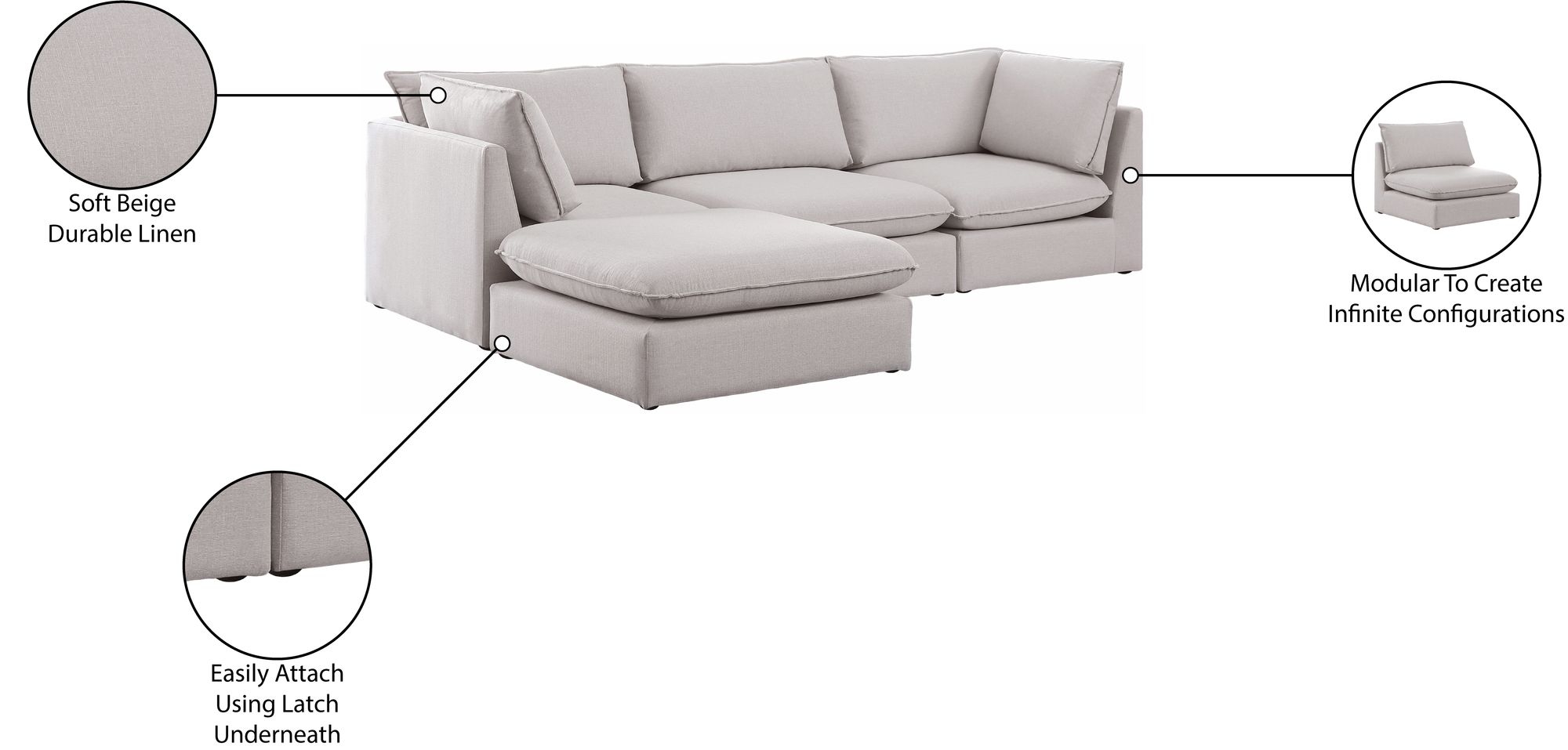 Mackenzie 120" 4-Piece Linen Fabric Modular Sectional Sofa