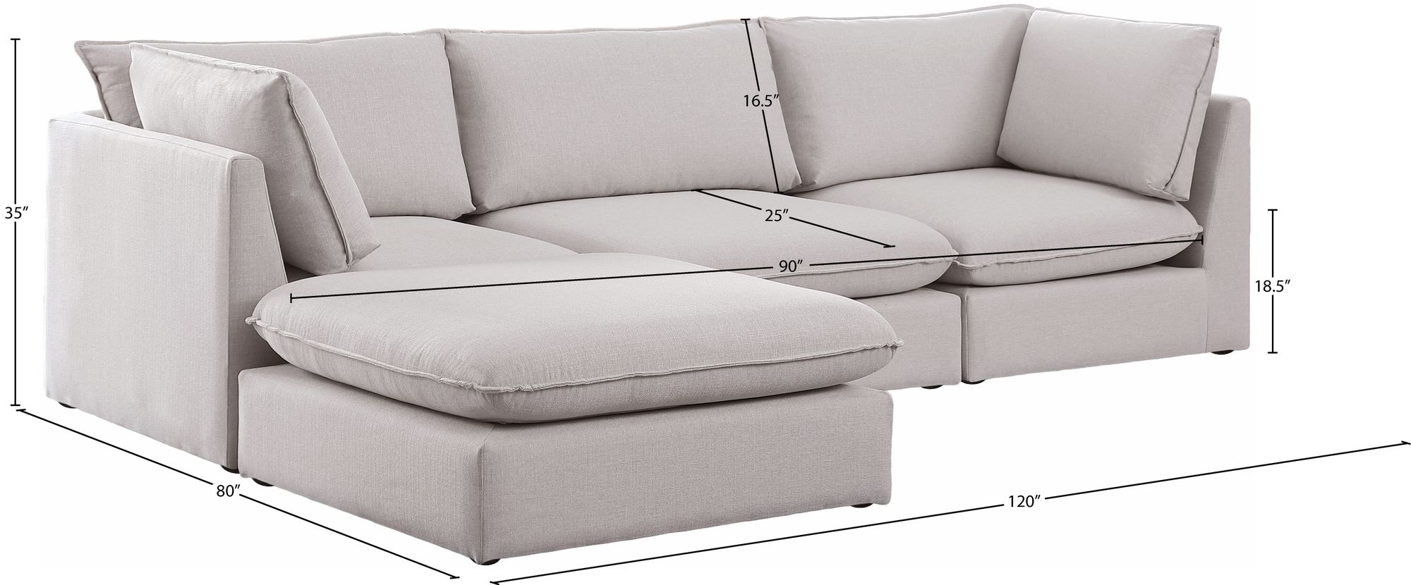 Mackenzie 120" 4-Piece Linen Fabric Modular Sectional Sofa
