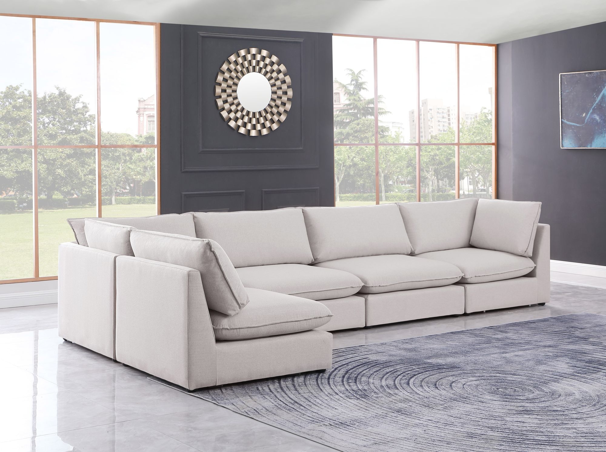 Mackenzie 160" 5-Piece Linen Fabric Modular Corner Sectional Sofa