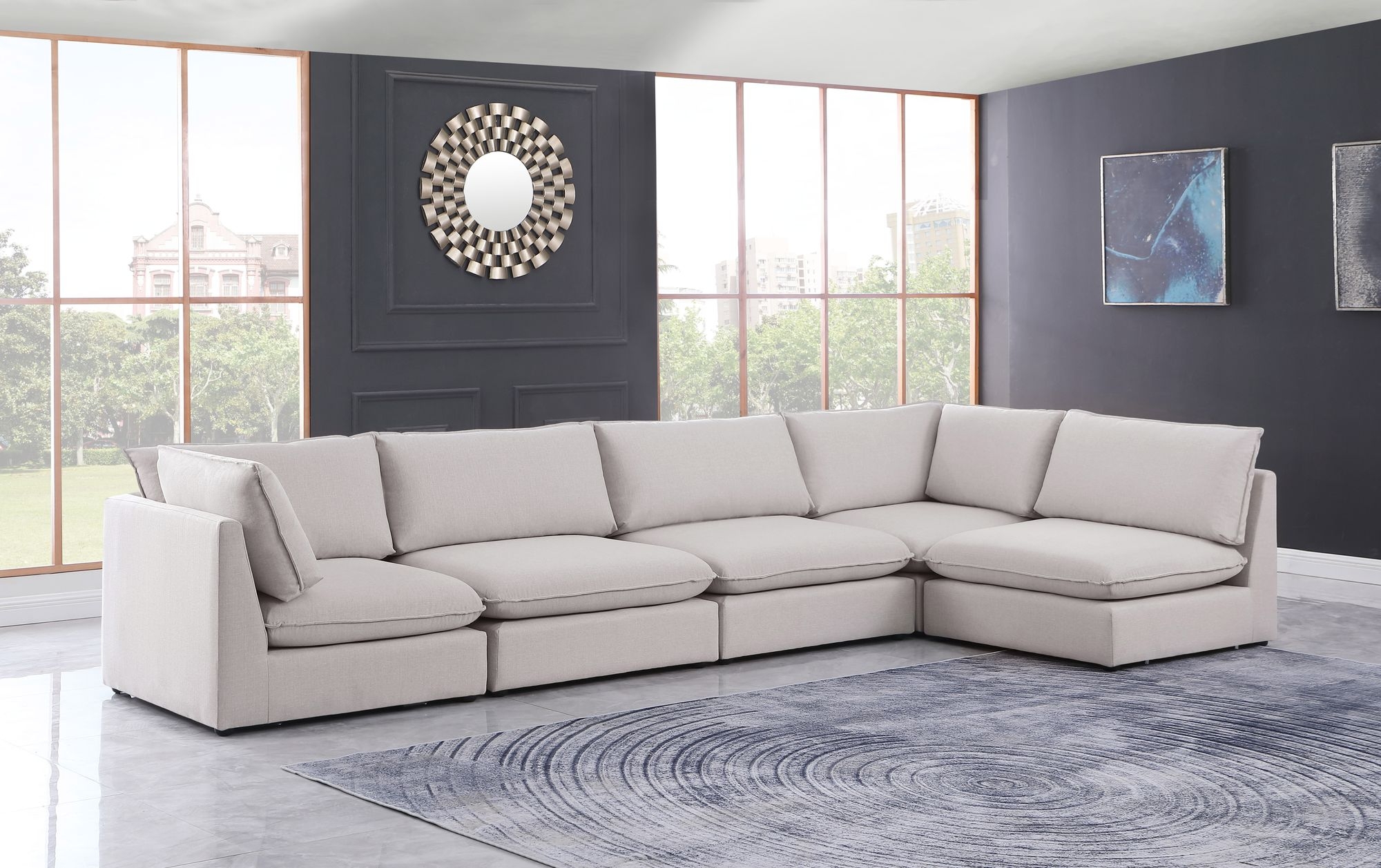 Mackenzie 160" 5-Piece Linen Fabric Modular Corner Sectional Sofa