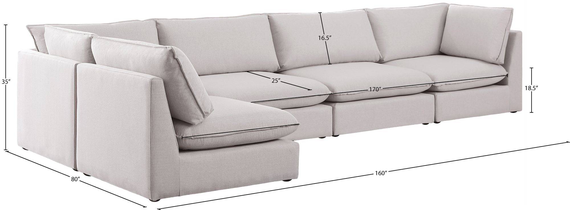 Mackenzie 160" 5-Piece Linen Modular Corner Sectional