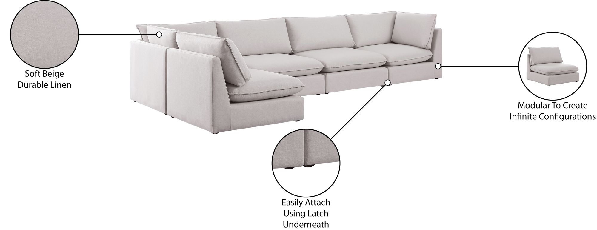 Mackenzie 160" 5-Piece Linen Modular Corner Sectional