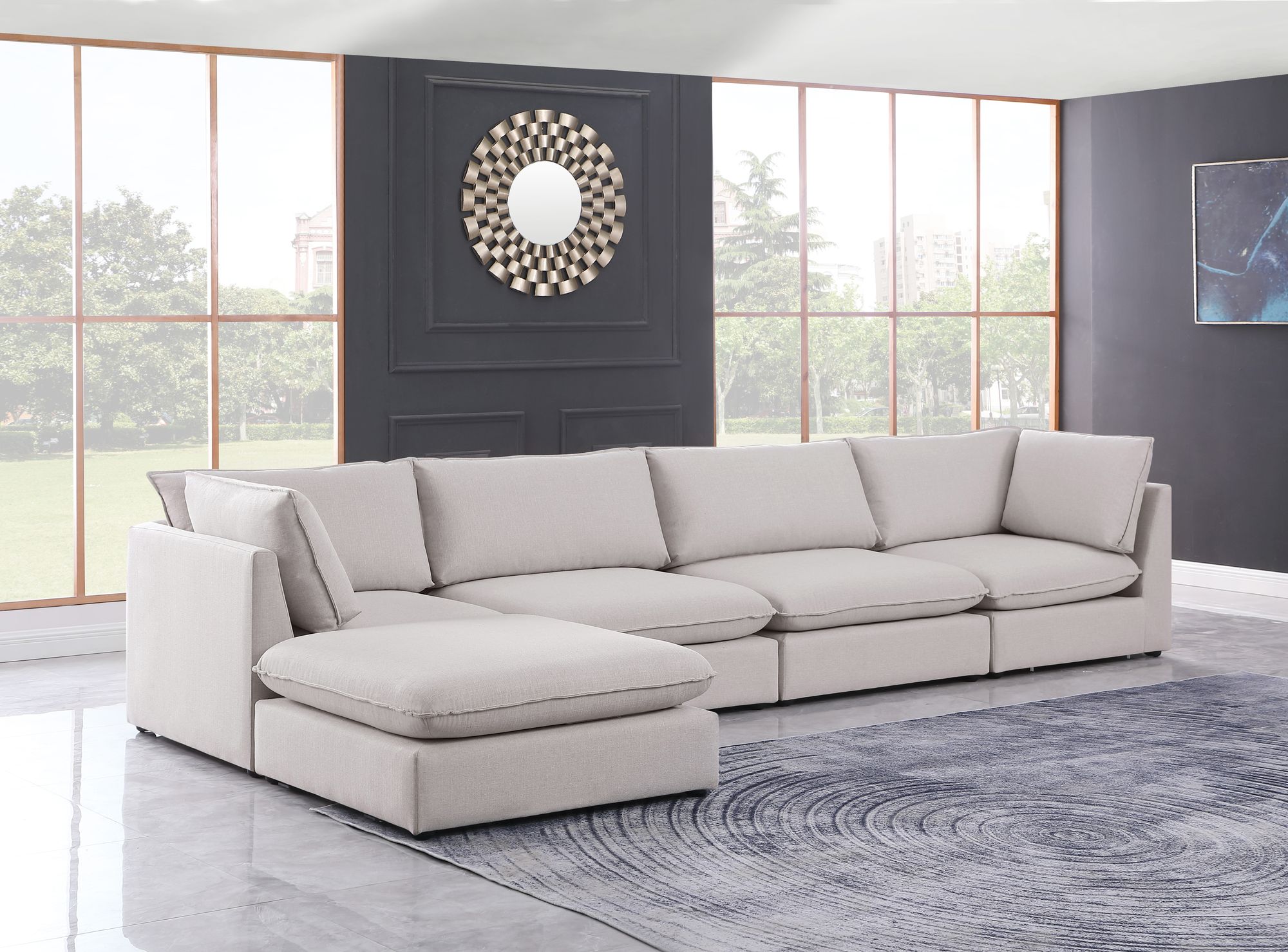 Mackenzie 160" 5-Piece Linen Modular Sectional